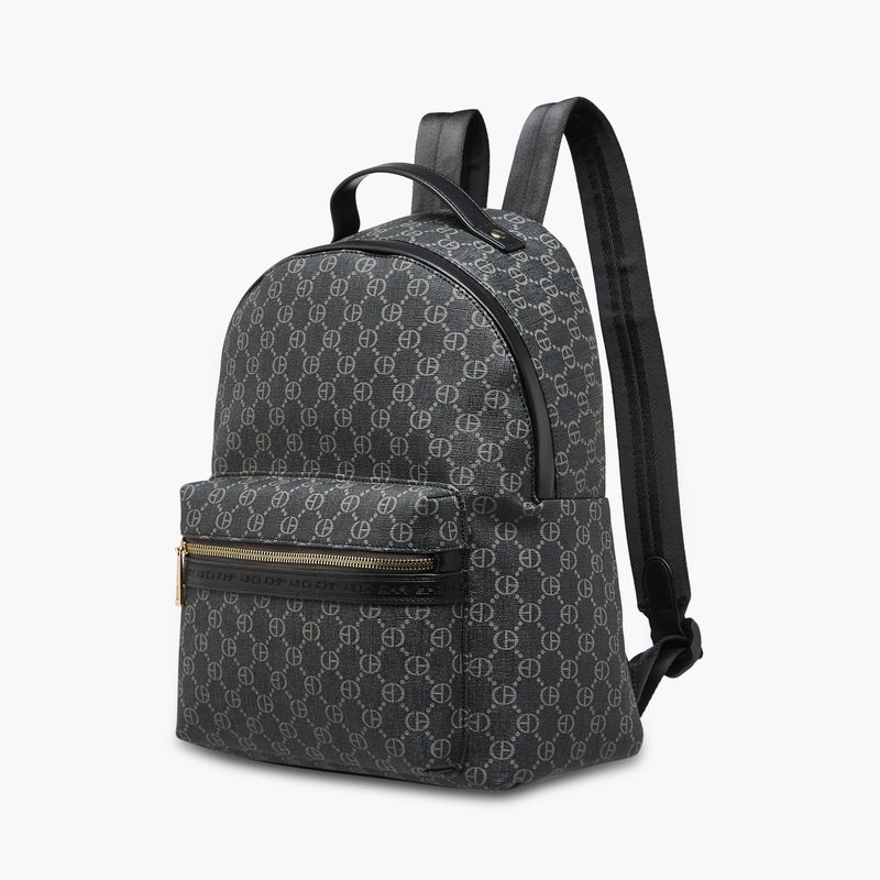 CHRISBELLA Monogram Print Backpack with Adjustable Straps and Zip Closure - 30x19x36 cms - Image 3